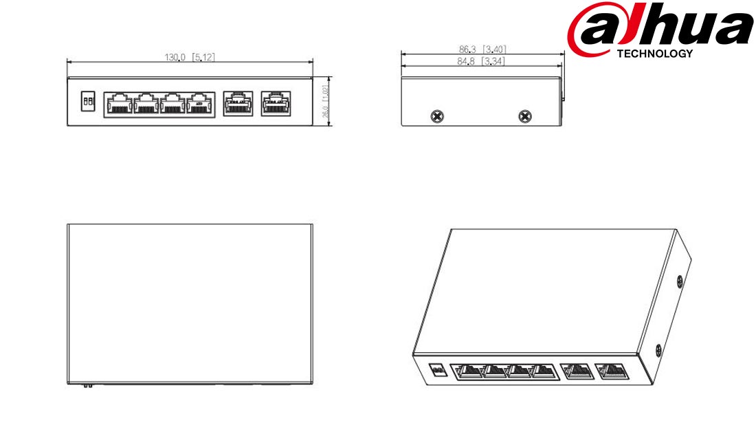 مشخصات ظاهری سوییچ شبکه Dahua مدل DH PFS3006 4ET 60